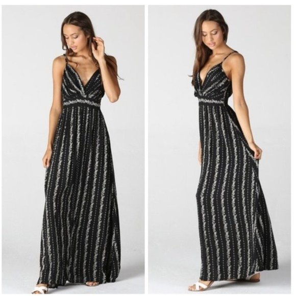 Black V-Neck Floral Maxi Boho Dress - Picture 2 of 3